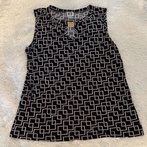 Anne Klein Black and White Geometric Blouse